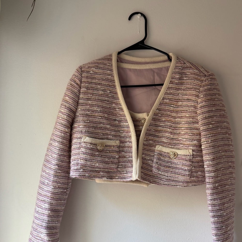 Chic Striped Blazer in Pink and Cream
